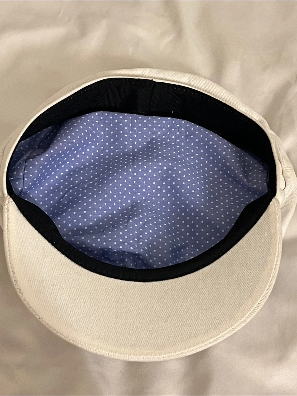 White Cotton Sailor Cap with Blue Polka Dot Band